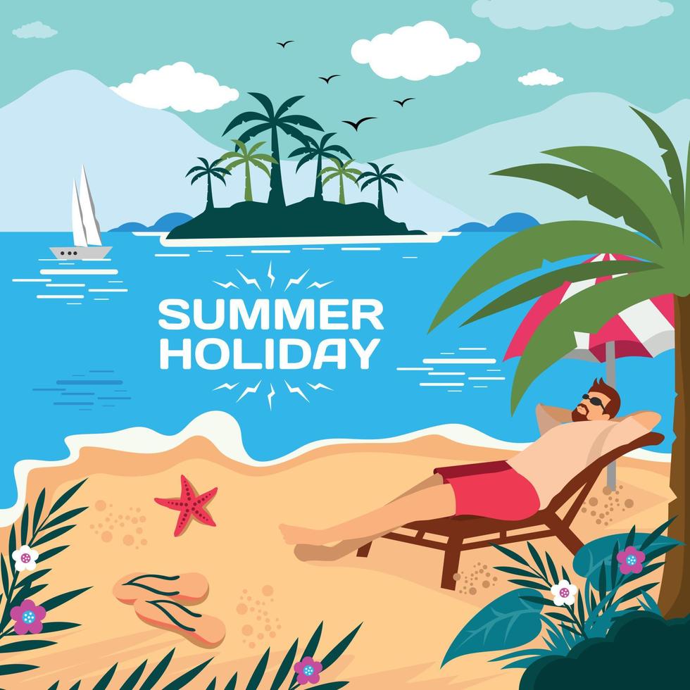 geniet van de zomervakantie in het strandillustratieontwerp vector