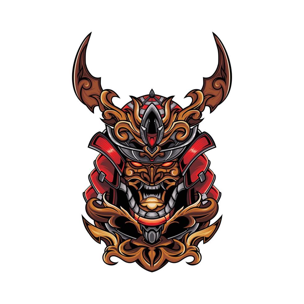 samurai schedel hoofd ontwerp vector en illustratie