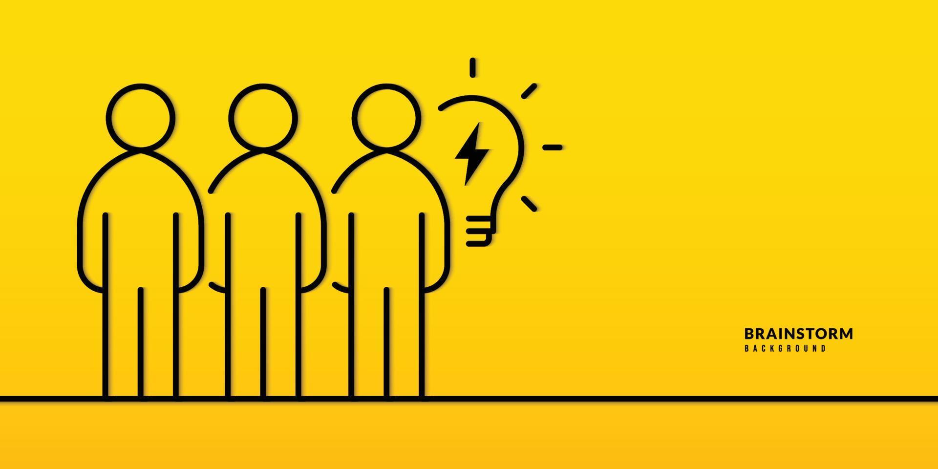 teamwork lijntekening met gloeilamp op gele achtergrond. zakelijke ideeën delen, brainstormen, samenwerkingsbijeenkomsten en creatief denkconcept vector