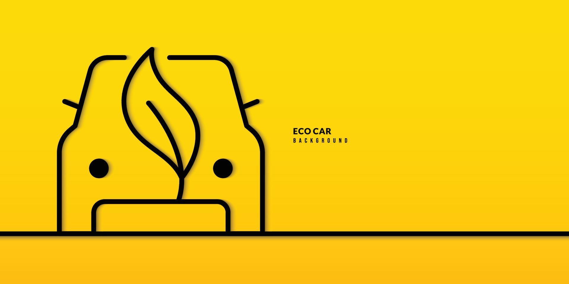 eco auto voertuig op gele achtergrond, vervuiling en milieubescherming concept, gebruik van elektrische auto's en groene energie vector