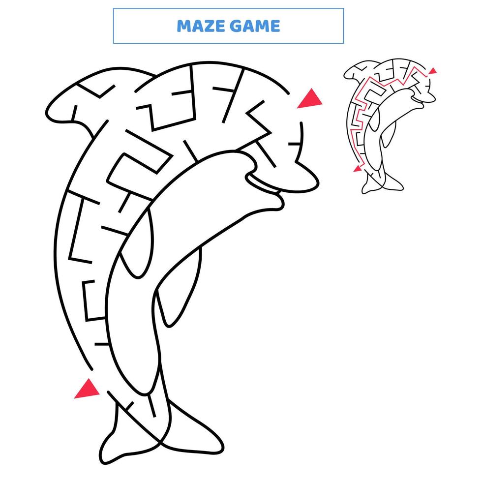 doolhofspel voor kinderen met dolfijn. vector