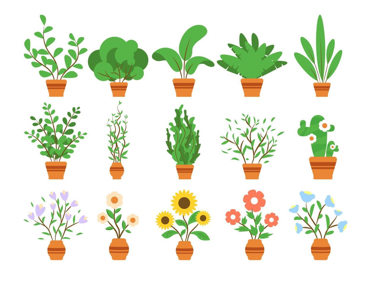 mooie kamerplanten in potten. decoratieve planten vector