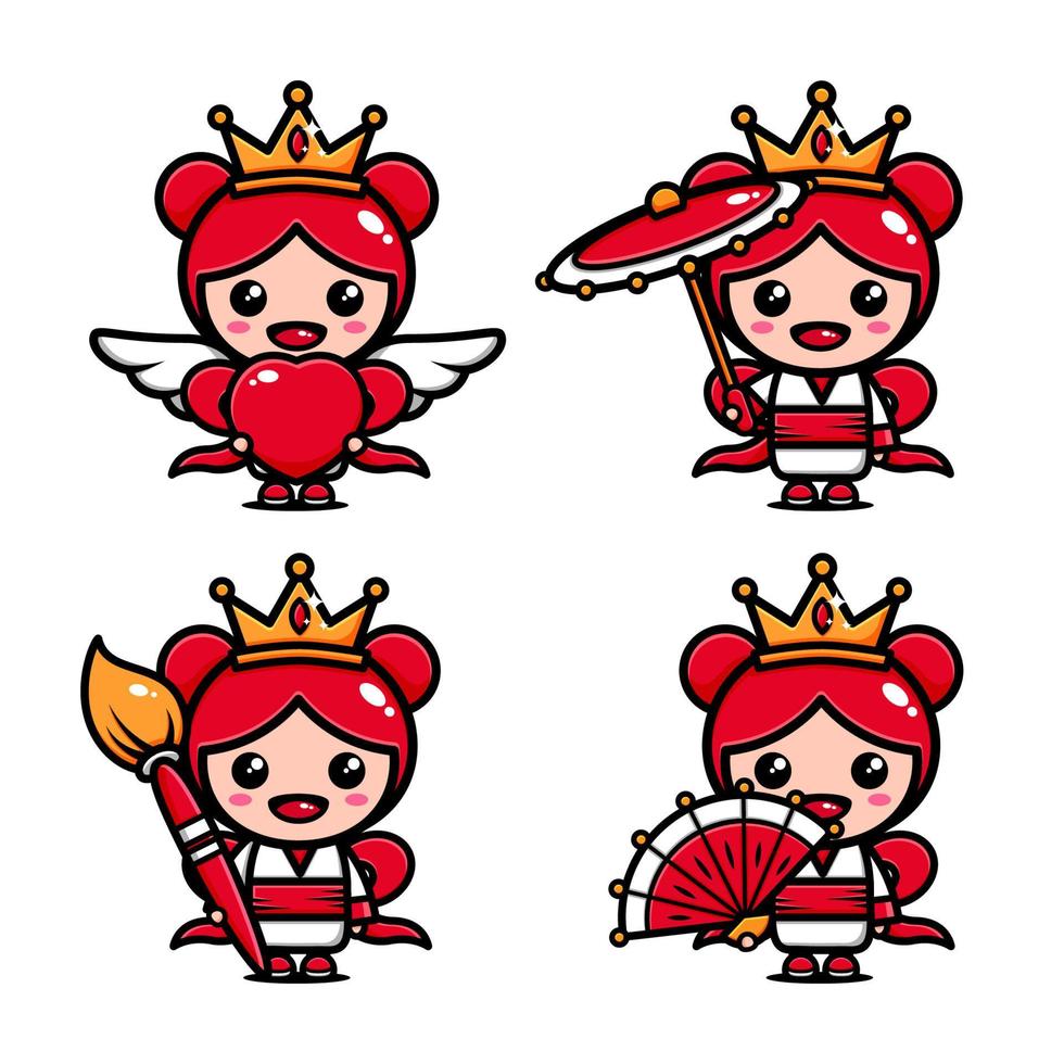 schattige kleine koningin karakterontwerp met veel expressie vector