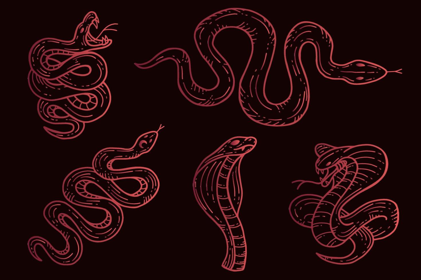 set van slangen adder gif zwarte tattoo collecties illustratie vector