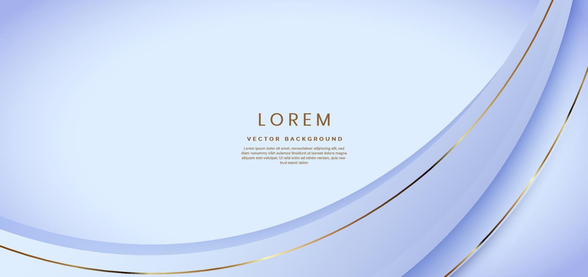 abstracte 3d lichtblauwe achtergrond met gouden lijnen gebogen golvende schittering met kopie ruimte voor tekst. luxe stijl sjabloonontwerp. vector