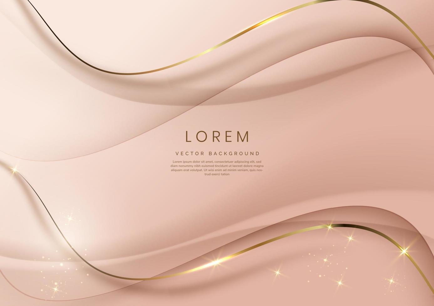 abstracte 3D-sjabloon zacht roze achtergrond met gouden lijnen gebogen golvende vonken met kopie ruimte voor tekst. luxe stijl. vector