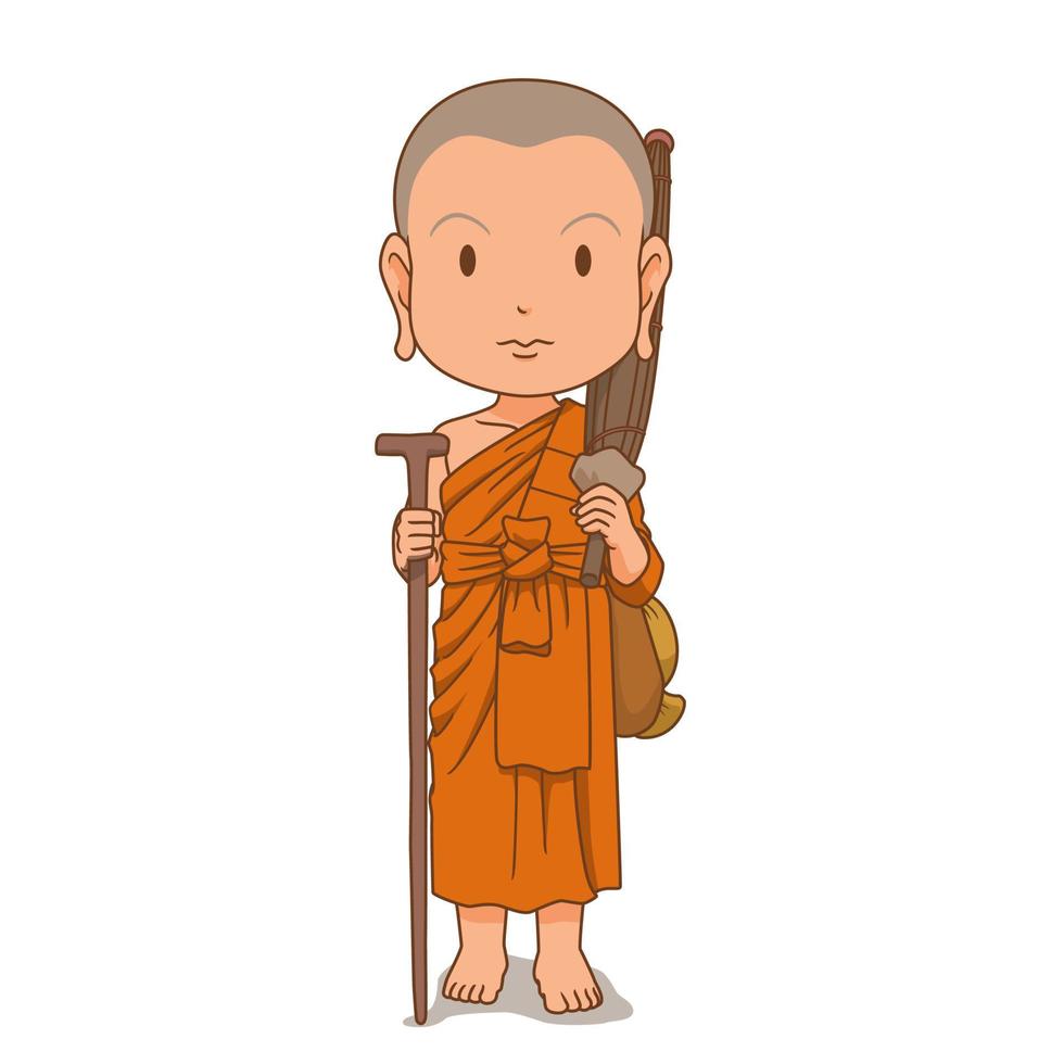 stripfiguur van boeddhistische monnik gaat op bedevaart. vector