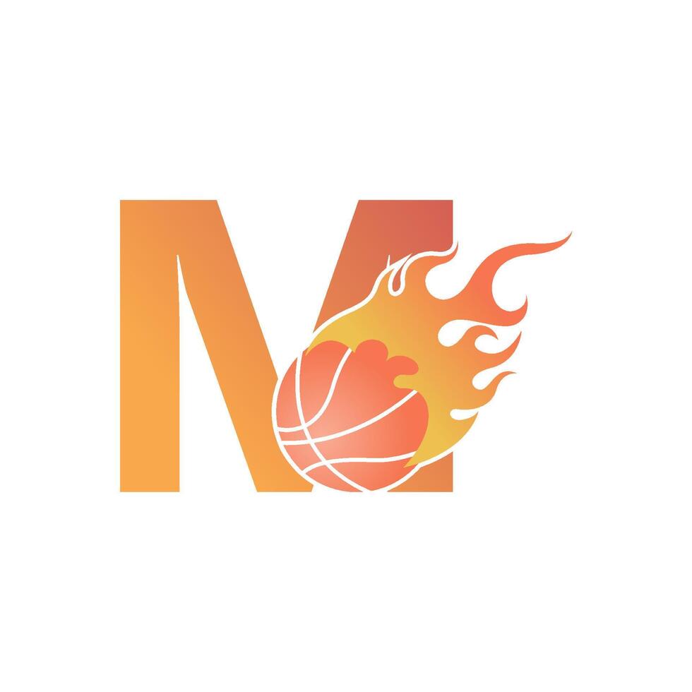 letter m met basketbalbal in brand illustratie vector