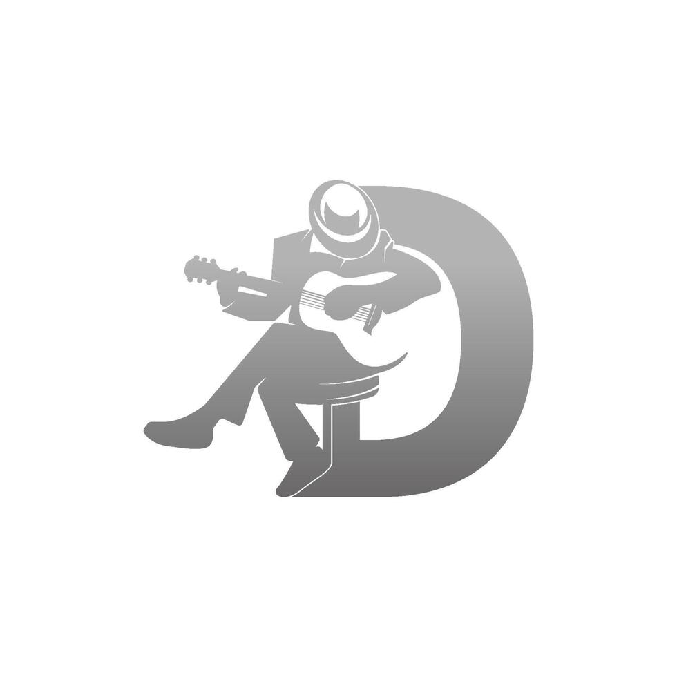 silhouet van persoon die gitaar speelt naast letter d illustratie vector