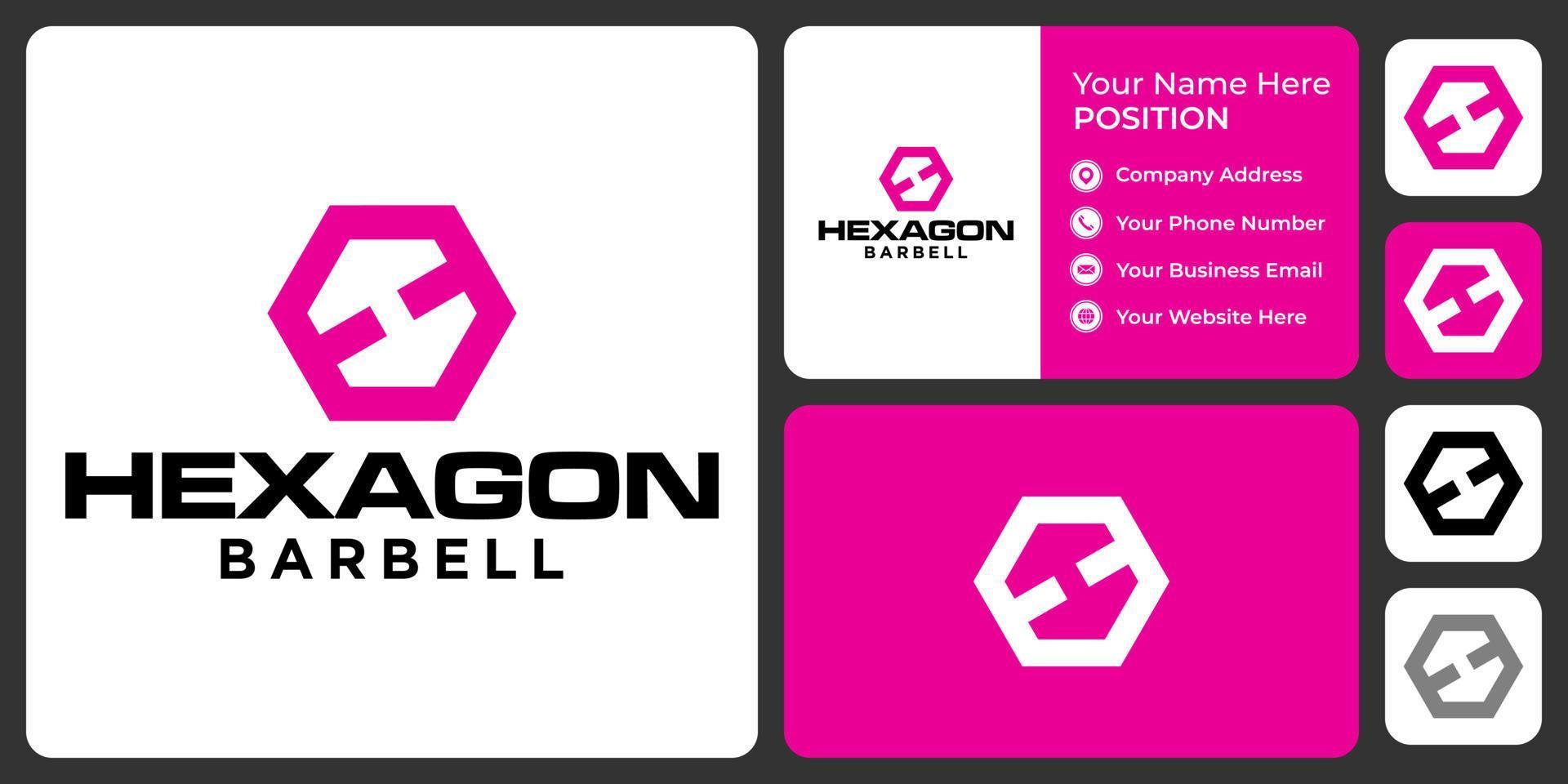 zeshoek barbell logo ontwerp met sjabloon voor visitekaartjes. vector