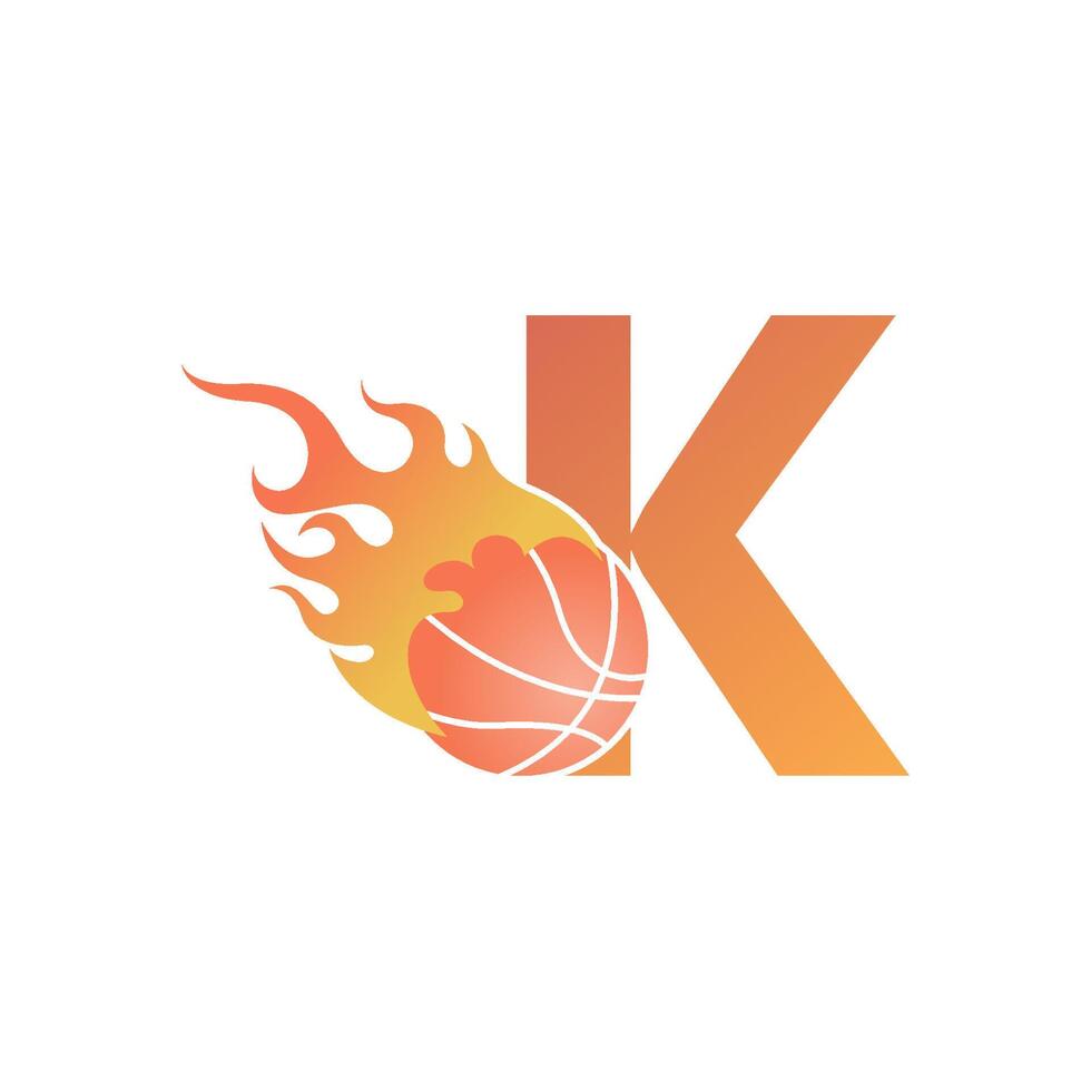 letter k met basketbalbal in brand illustratie vector