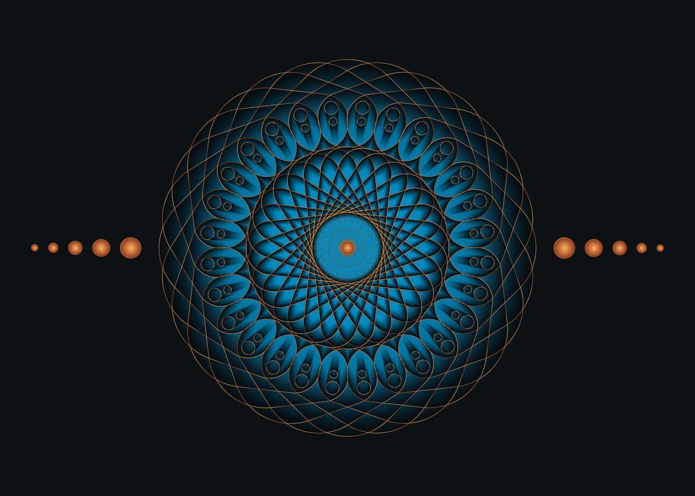heilige geometrie mandala, blauwe bloem gouden meditatieve cirkel pictogram, geometrische logo ontwerp, mystieke religieuze wiel, Indiase chakra concept, vectorillustratie geïsoleerd op zwarte achtergrond vector