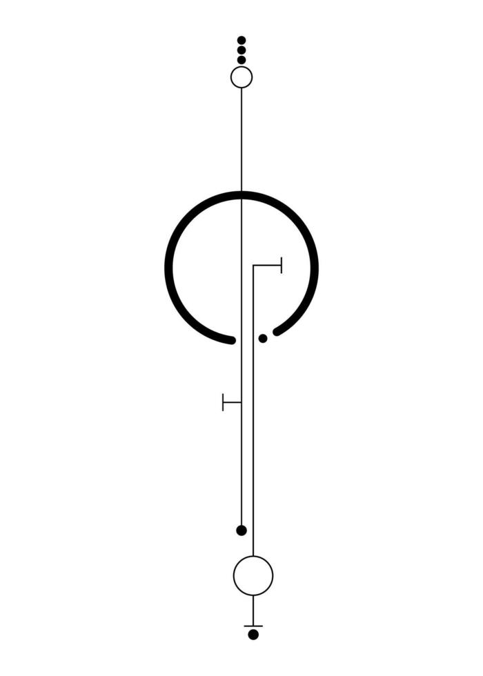 lineaire minimalistische tatoeage, heilige geometrie, mystieke centrum, abstracte esoterische zwarte teken vectorillustratie geïsoleerd op een witte achtergrond vector