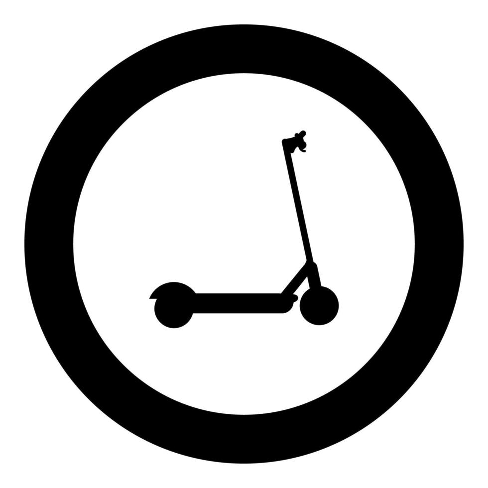 scooter elektrische moderne technologie kick eco vervoer voor stad trotinette pictogram in cirkel ronde zwarte kleur vector illustratie afbeelding solide overzichtsstijl
