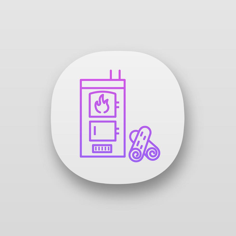 app-pictogram voor vaste brandstofketel. ui ux-gebruikersinterface. huis centrale verwarming. brandhoutketel met twee kamers. verwarmingssysteem. web- of mobiele applicatie. vector geïsoleerde illustratie