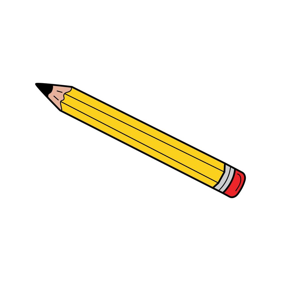 een eenvoudig potlood met een gum. schoolartikel, kantoorbenodigdheden. tekening. handgetekende kleurrijke vectorillustratie. de ontwerpelementen zijn geïsoleerd op een witte achtergrond. vector