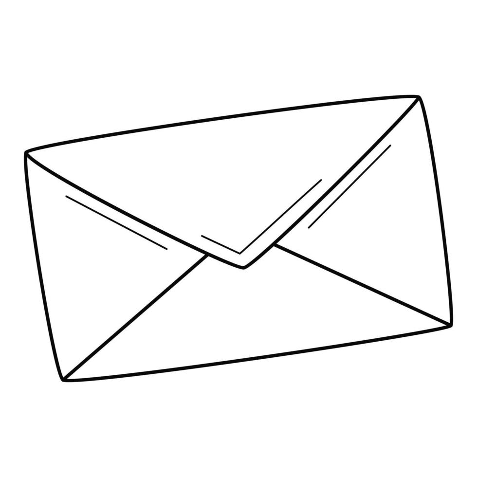 een gesloten papieren envelop. een brief, postcorrespondentie, een bericht. lineaire pictogram. handgetekende zwart-wit vectorillustratie. geïsoleerd op een witte achtergrond vector