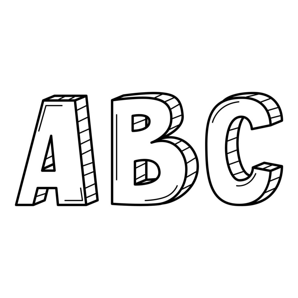 de letters abc in doodle-stijl. handgetekende zwart-wit vectorillustratie. ontwerpelementen zijn geïsoleerd op een witte achtergrond vector