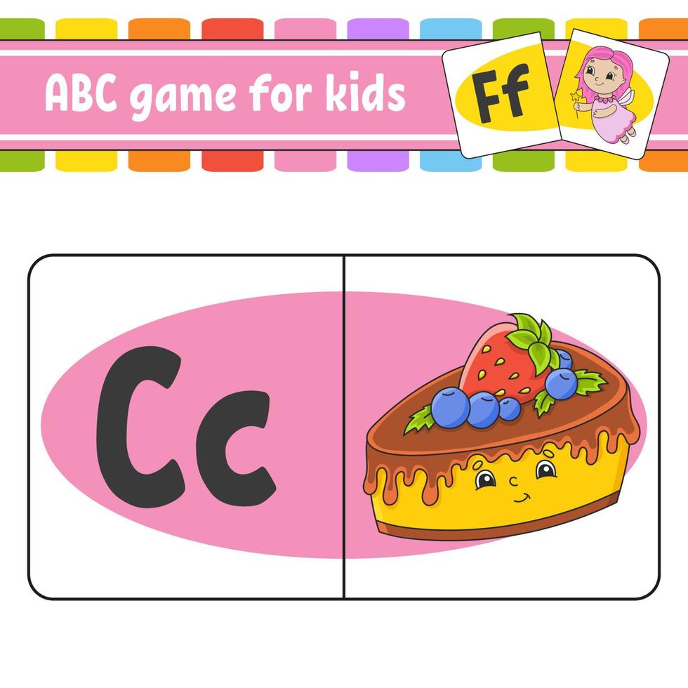 abc flash-kaarten. alfabet voor kinderen. letters leren. onderwijs werkblad. activiteitenpagina voor Engels studeren. kleurenspel voor kinderen. geïsoleerde vectorillustratie. wasbeer stijl. vector