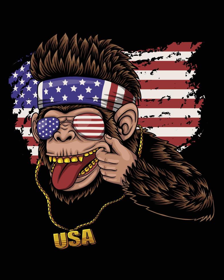 chimpansee coole amerika vlag vectorillustratie vector