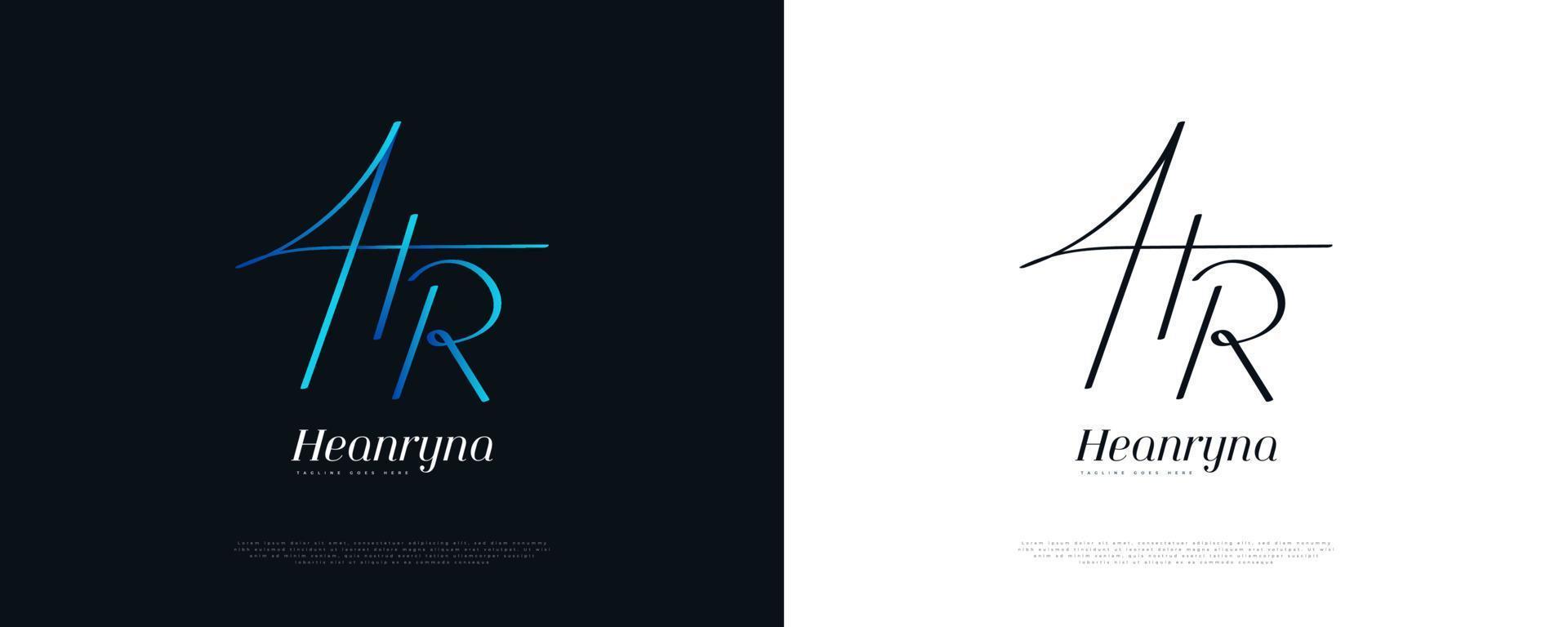hr eerste handtekening logo-ontwerp met handschriftstijl in blauw verloop. eerste h en r-logo-ontwerp voor bruiloft, mode, sieraden, boetiek en zakelijke merkidentiteit vector
