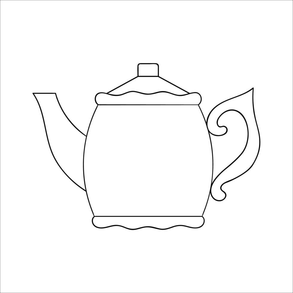 theepot lijn pictogram. zwart-wit theepot vectorillustratie. lineaire kunst waterkoker geïsoleerd op een witte achtergrond. keukenapparatuur in doodle-stijl vector