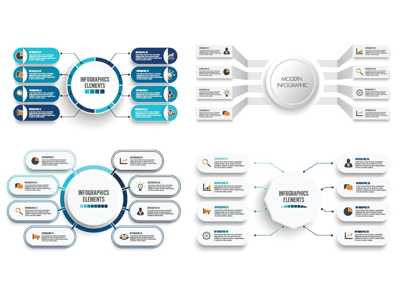 vector infographic sjabloon instellen met 3D-papieren label, geïntegreerde cirkels. bedrijfsconcept set met 8 opties. voor inhoud, diagram, stroomdiagram, stappen, onderdelen, tijdlijninfographics, workflow, grafiek.