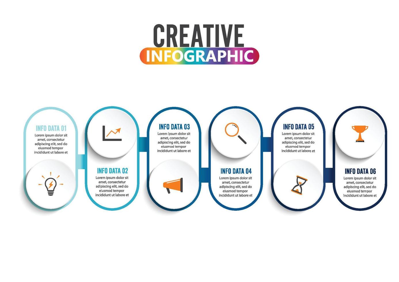 zes stappen infographics - kan een strategie, workflow of teamwerk illustreren. vector