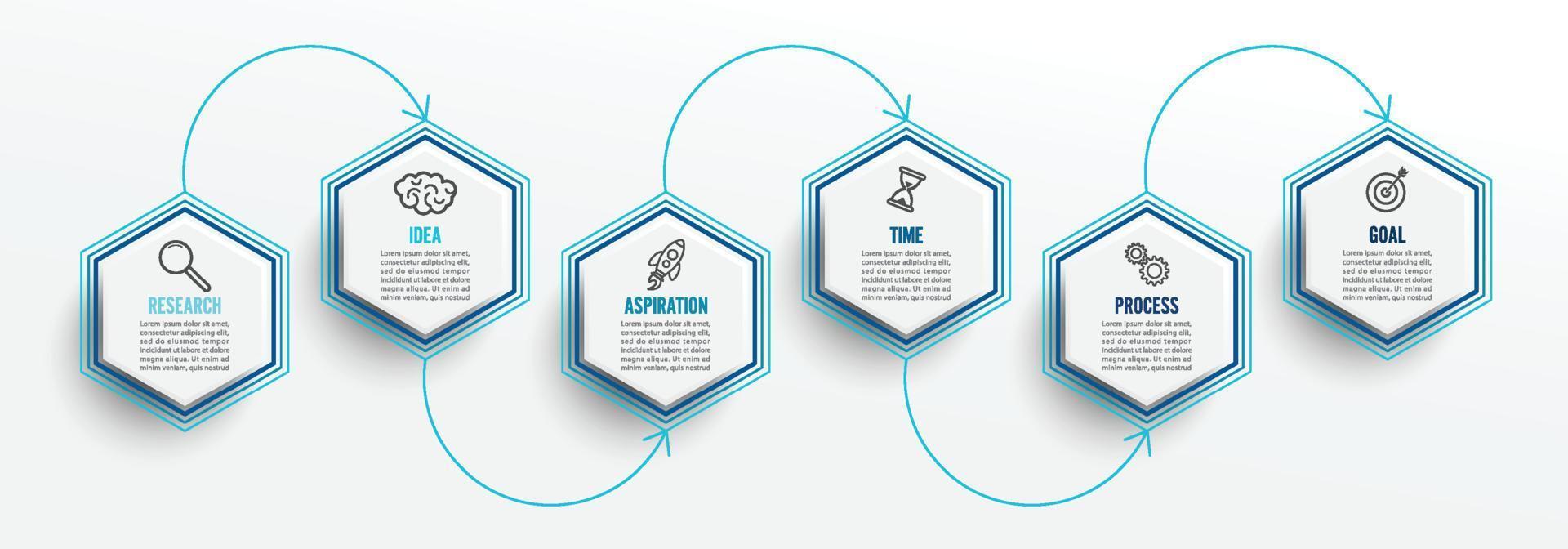 vector infographic sjabloon met pictogrammen en 6 opties of stappen. infographics voor bedrijfsconcept. kan worden gebruikt voor presentatiesbanner, werkstroomlay-out, procesdiagram, stroomschema, infografiek.