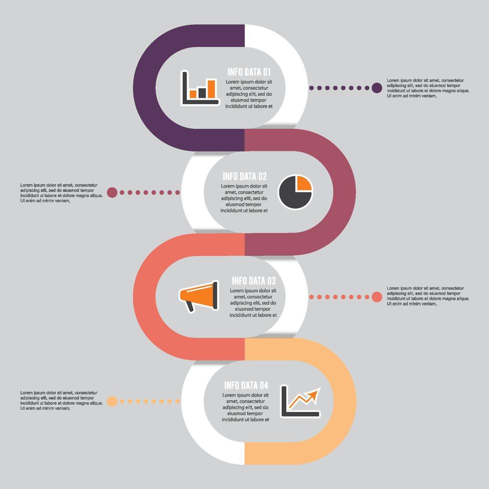 sjabloon tijdlijn infographic gekleurd horizontaal genummerd voor vier posities kan worden gebruikt voor workflow, banner, diagram, webdesign, vlakdiagram vector