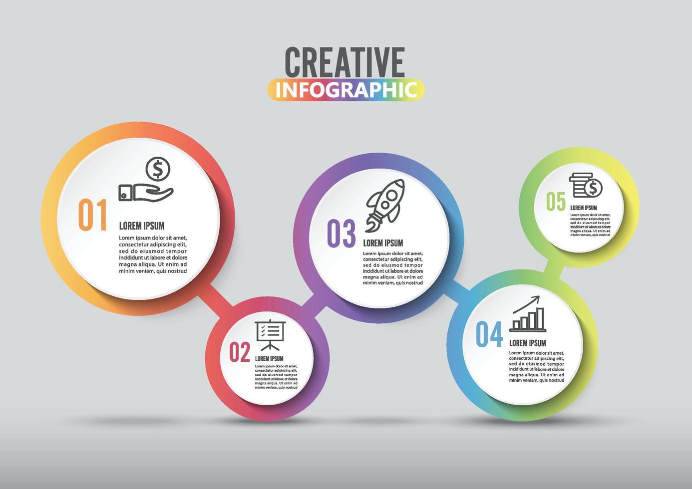 infographics ontwerp vector en marketing pictogrammen kunnen worden gebruikt voor werkstroom layout, diagram, jaarverslag, webdesign. bedrijfsconcept met 5 opties, stappen of processen.