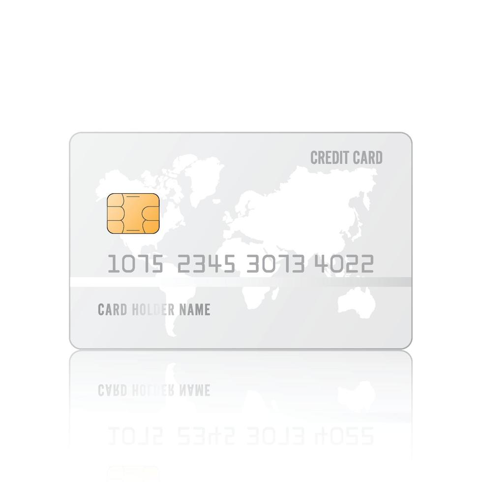 creditcard realistische mockup. doorzichtige plastic kaartsjabloon op grijze achtergrond. zakelijke en financiële concept. vector