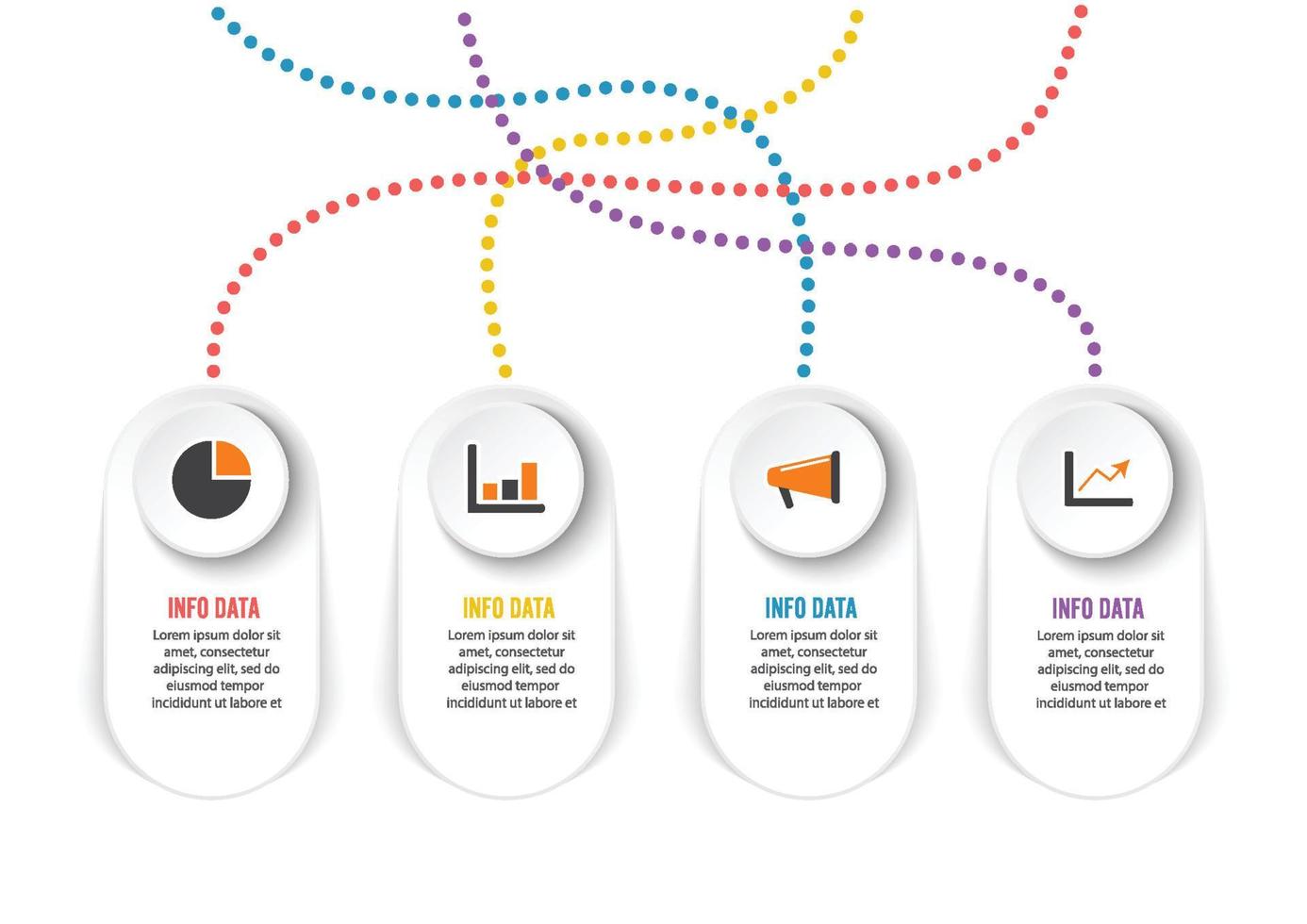 infographic ontwerp vector en marketing pictogrammen kunnen worden gebruikt voor de indeling van de werkstroom, diagram, jaarverslag, webdesign. bedrijfsconcept met 4 opties, stappen of processen.