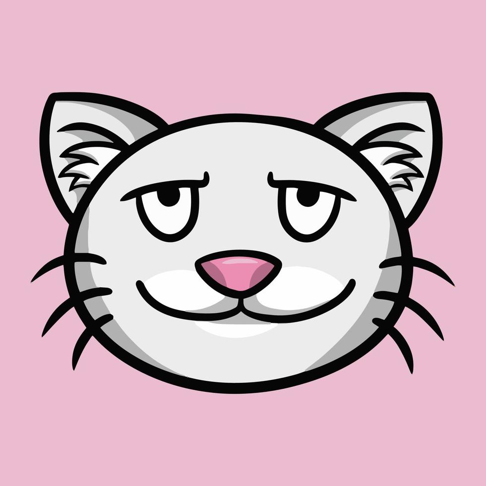 een grijze tevreden kat, de snuit van een kat, een cartoon vectorillustratie op een roze achtergrond vector