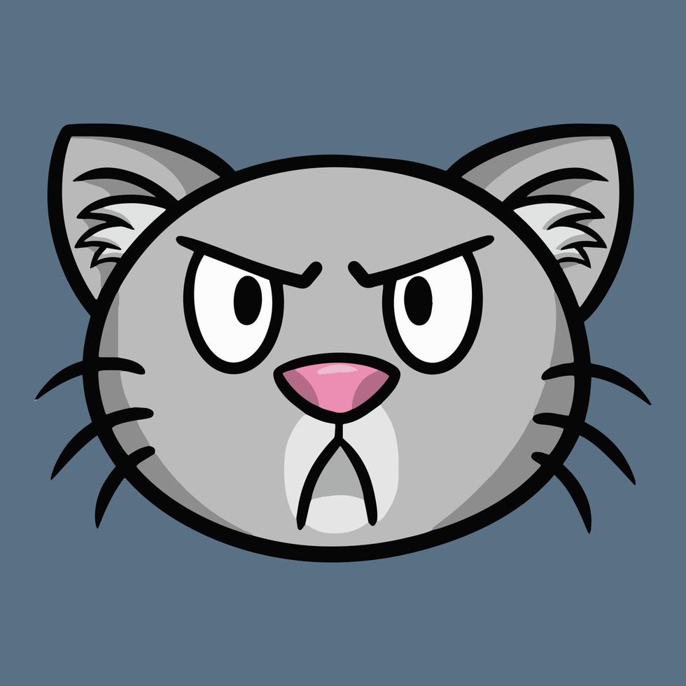 boze grijze kat, kattengezicht, cartoon vectorafbeelding op een donkere achtergrond vector