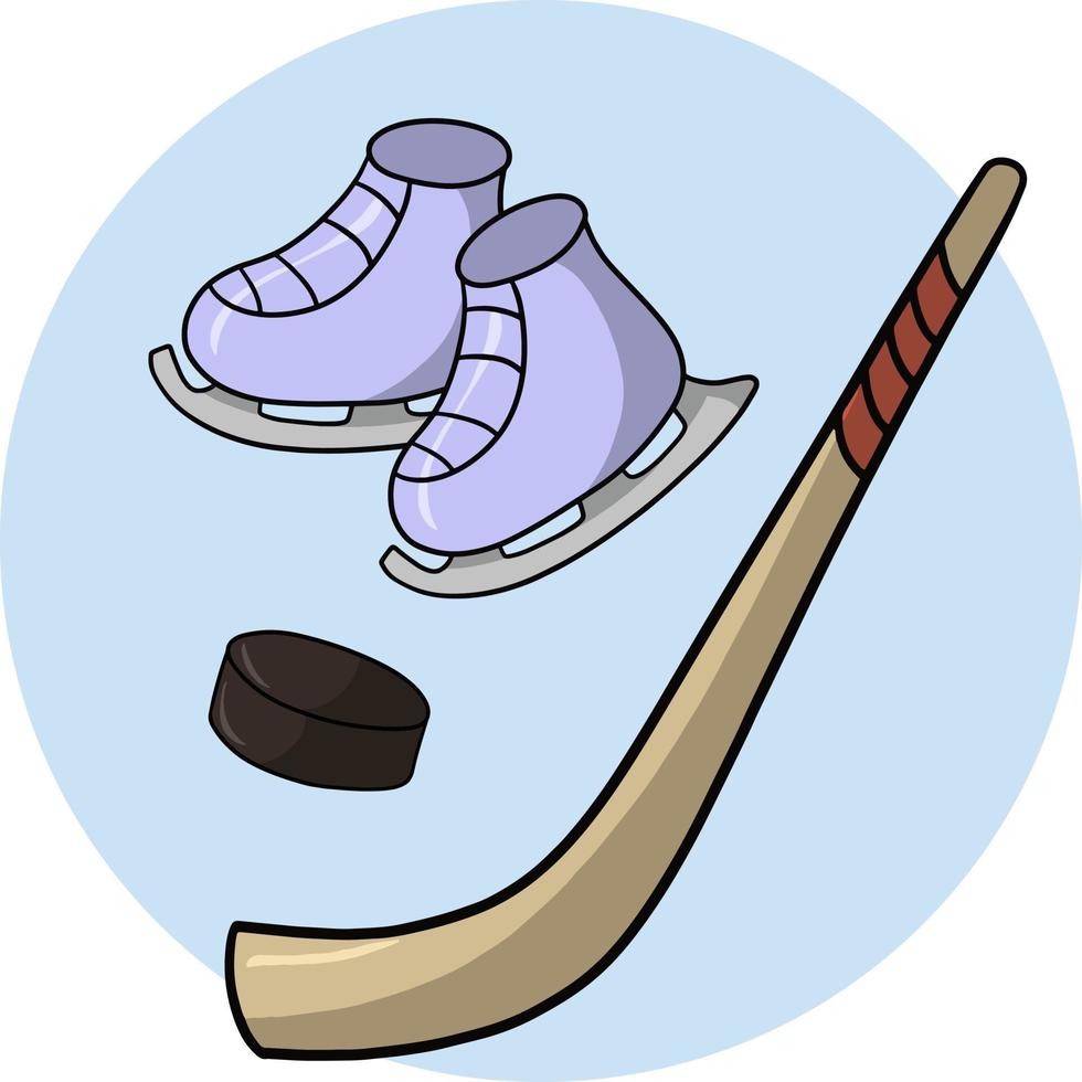 een set elementen voor het spelen van hockey, een ronde kaart. sportuitrusting voor wintersport vector