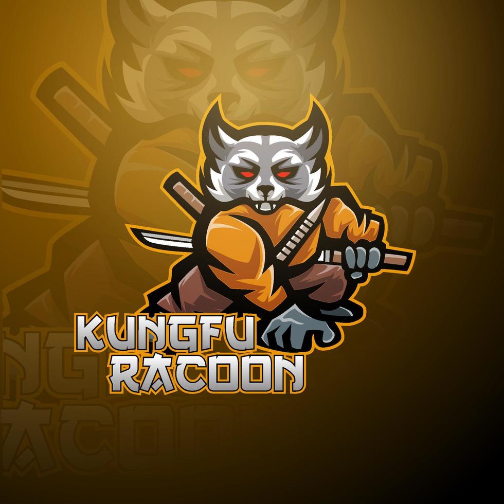 kungfu wasbeer esport mascotte logo ontwerp vector