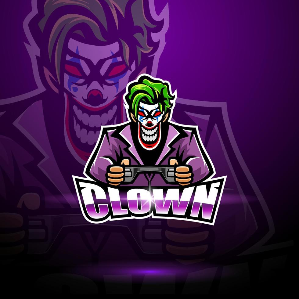 clown esport mascotte logo ontwerp vector