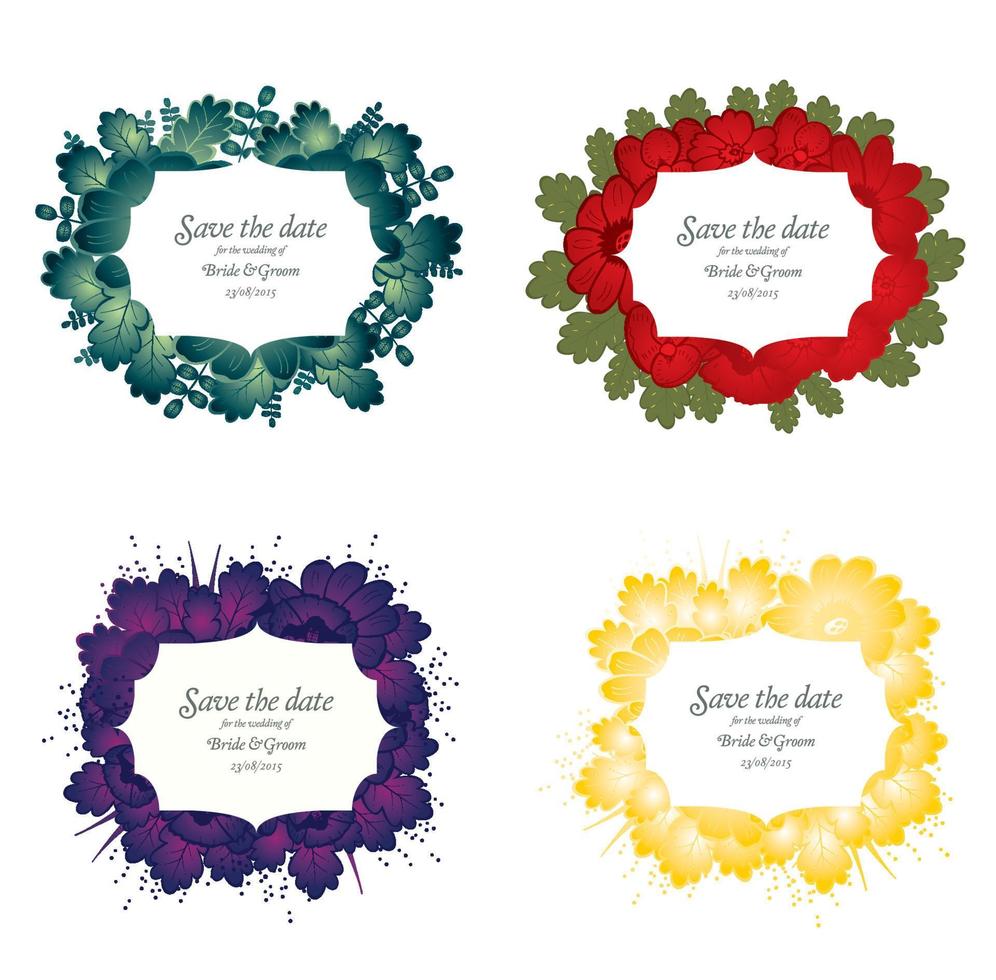 set bloemen bruiloft uitnodigingskaart vector