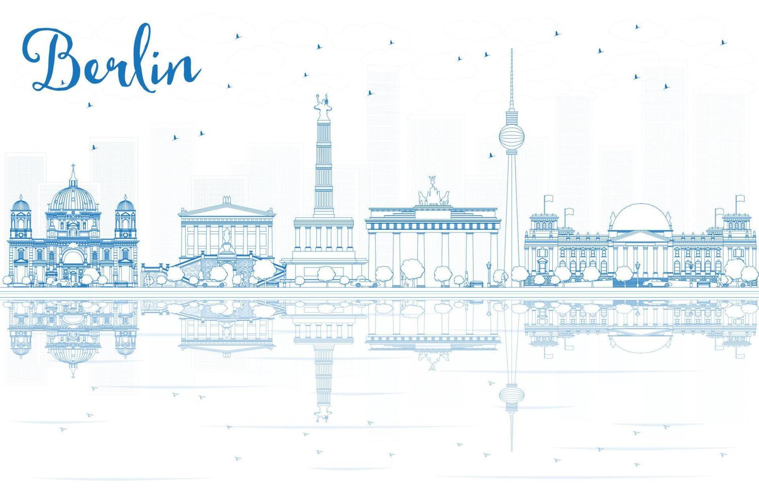 schets de skyline van berlijn met blauwe gebouwen en reflecties. vector