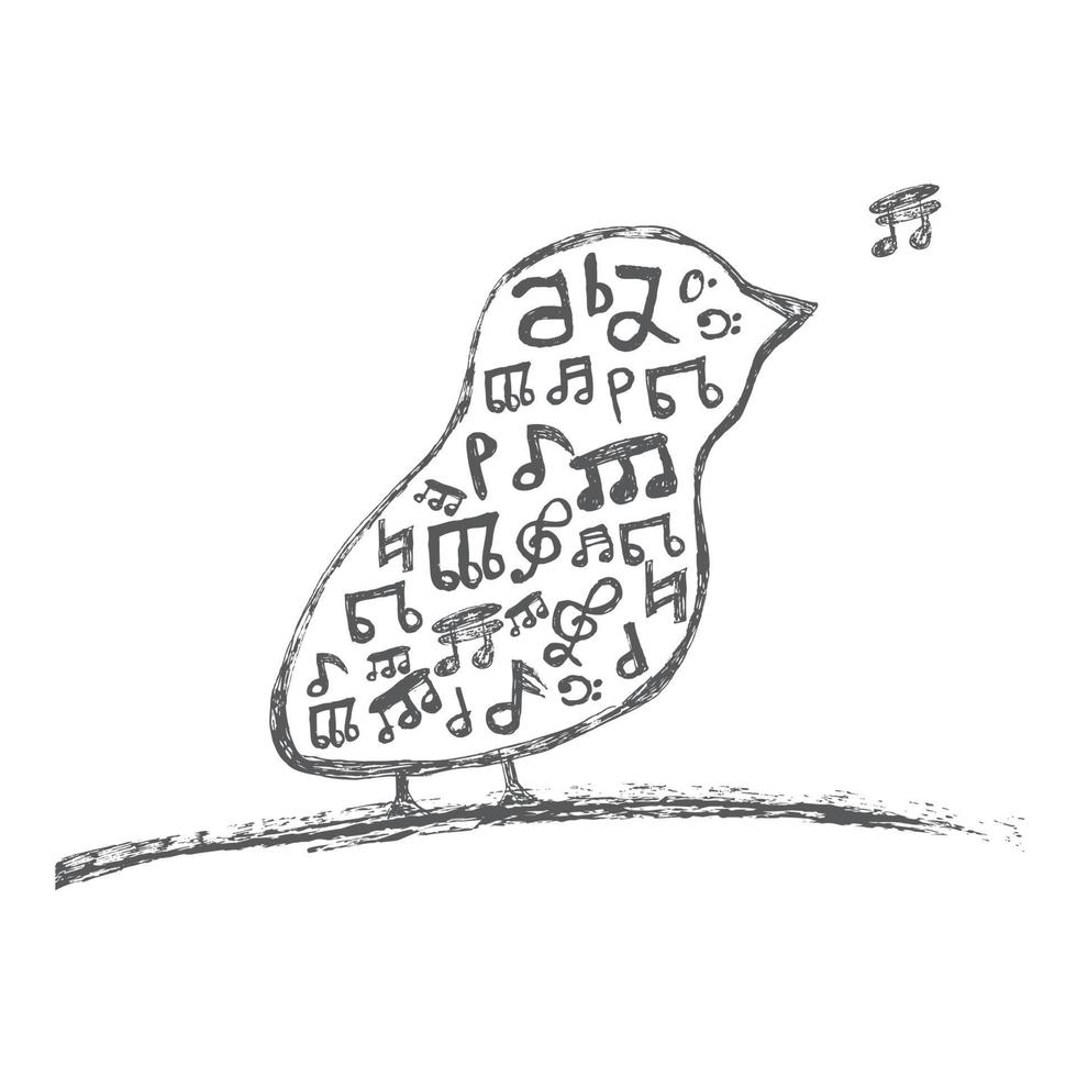 vogel met muzieknoten binnen. geïsoleerd op witte achtergrond vector