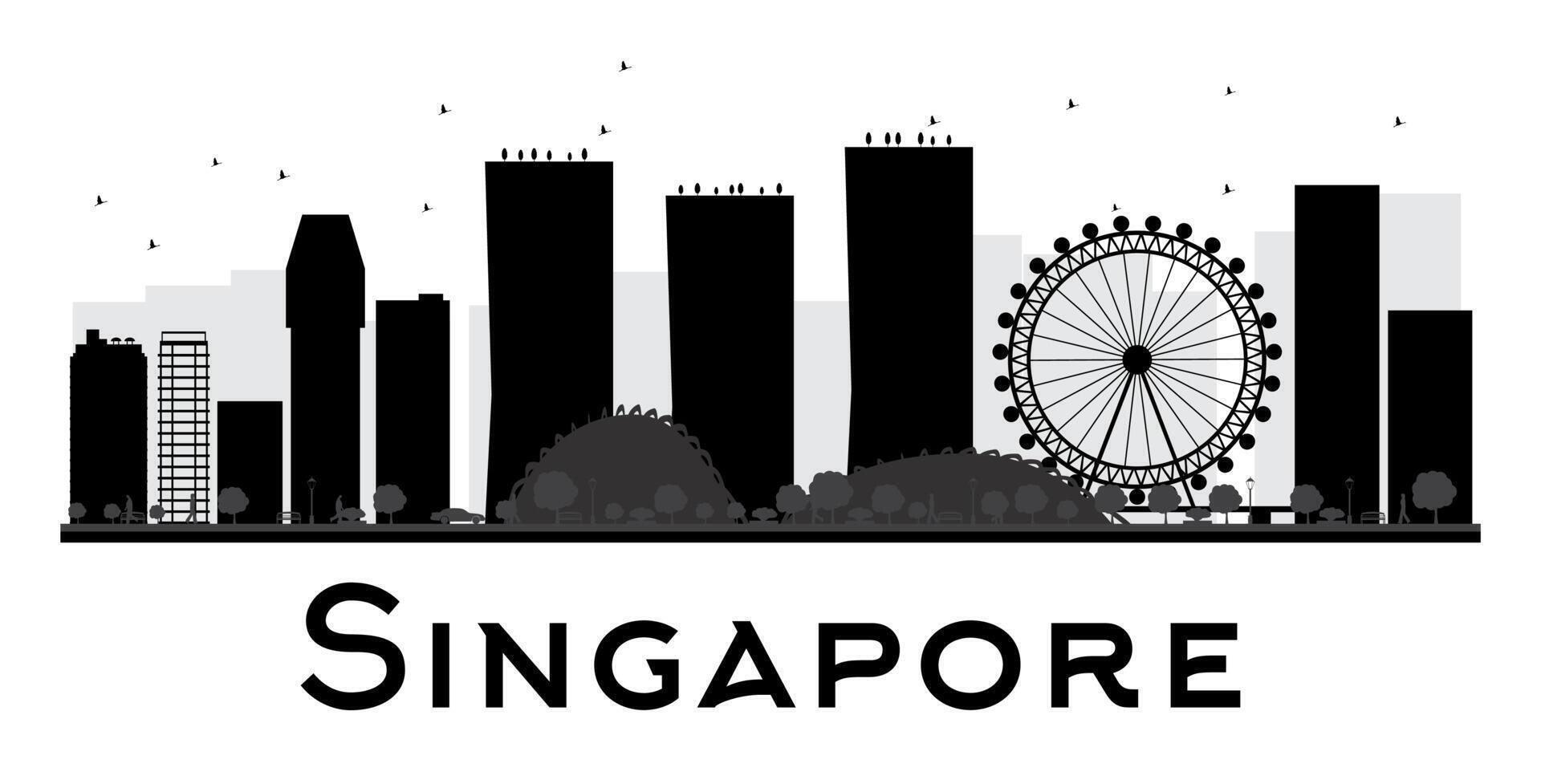 singapore stad skyline zwart-wit silhouet. vector