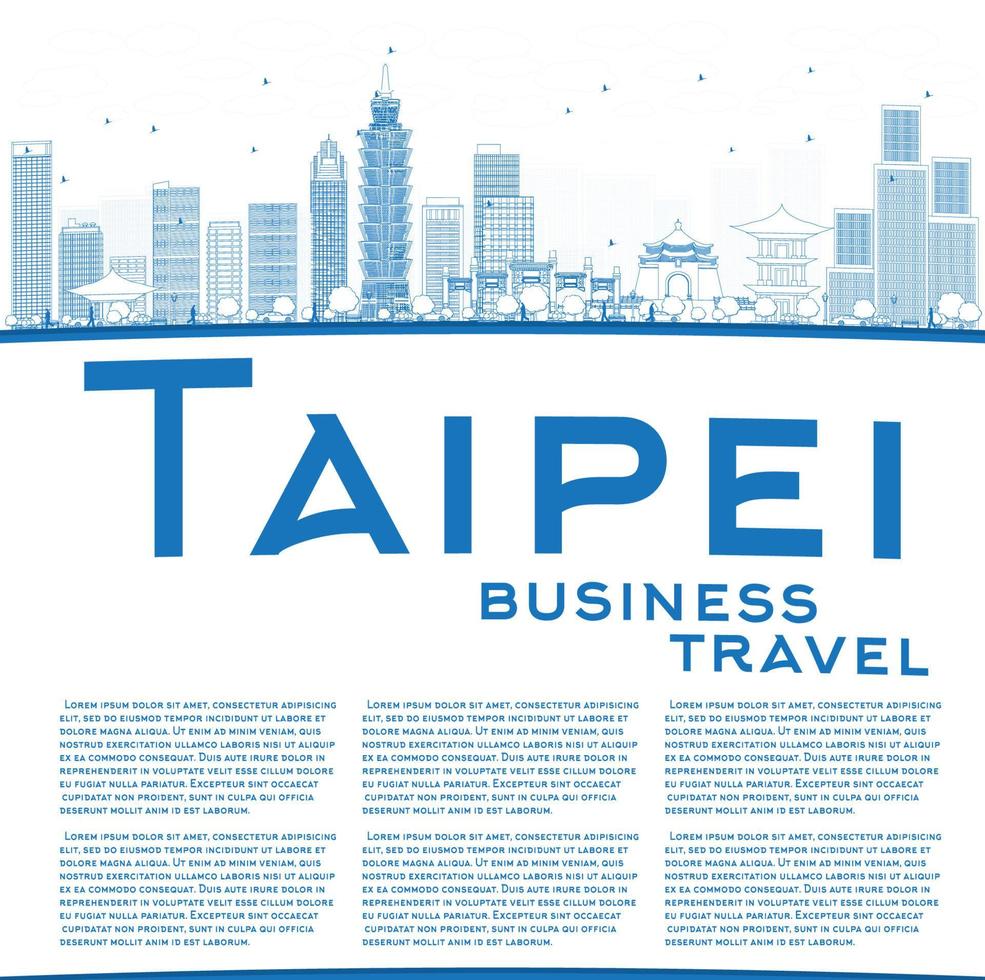 schets de skyline van taipei met blauwe oriëntatiepunten en kopieer ruimte vector