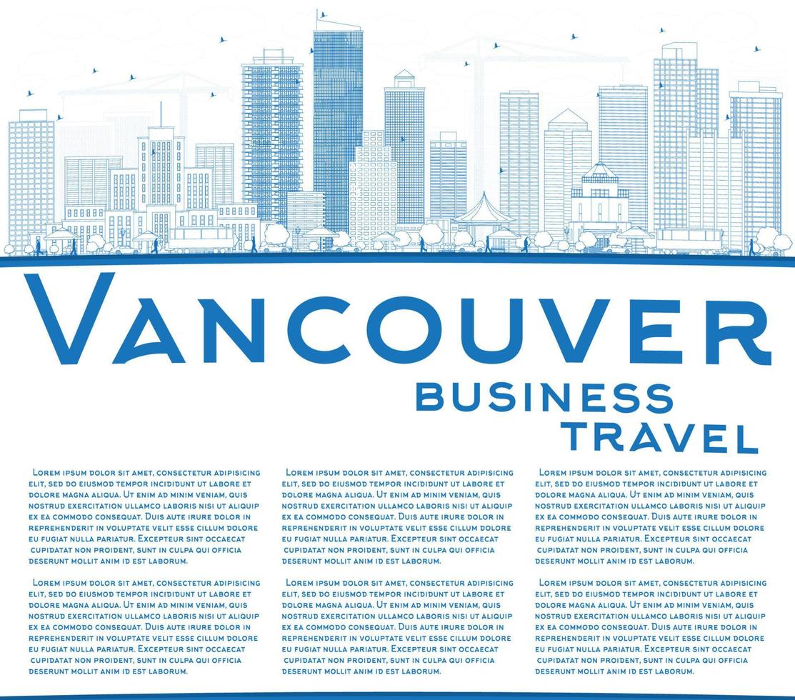 schets de skyline van Vancouver met blauwe gebouwen en kopieer ruimte. vector