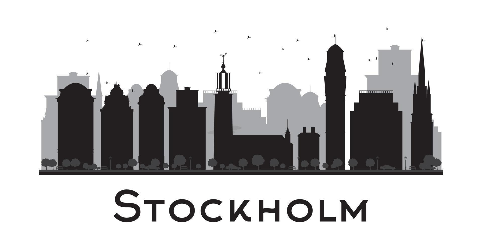 stockholm skyline zwart-wit silhouet. vector