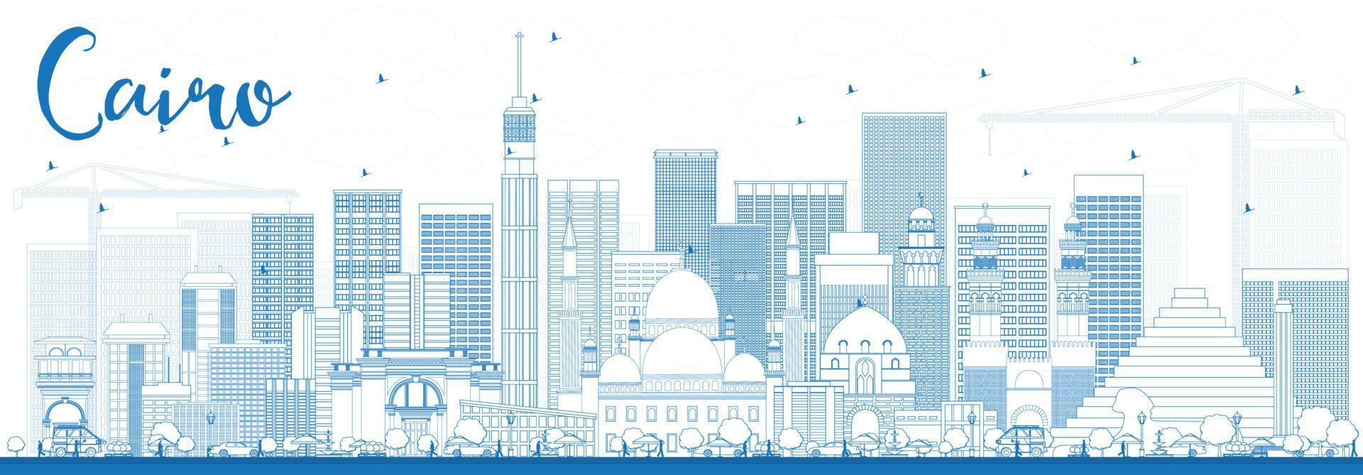 schets de skyline van cairo met blauwe gebouwen. vector