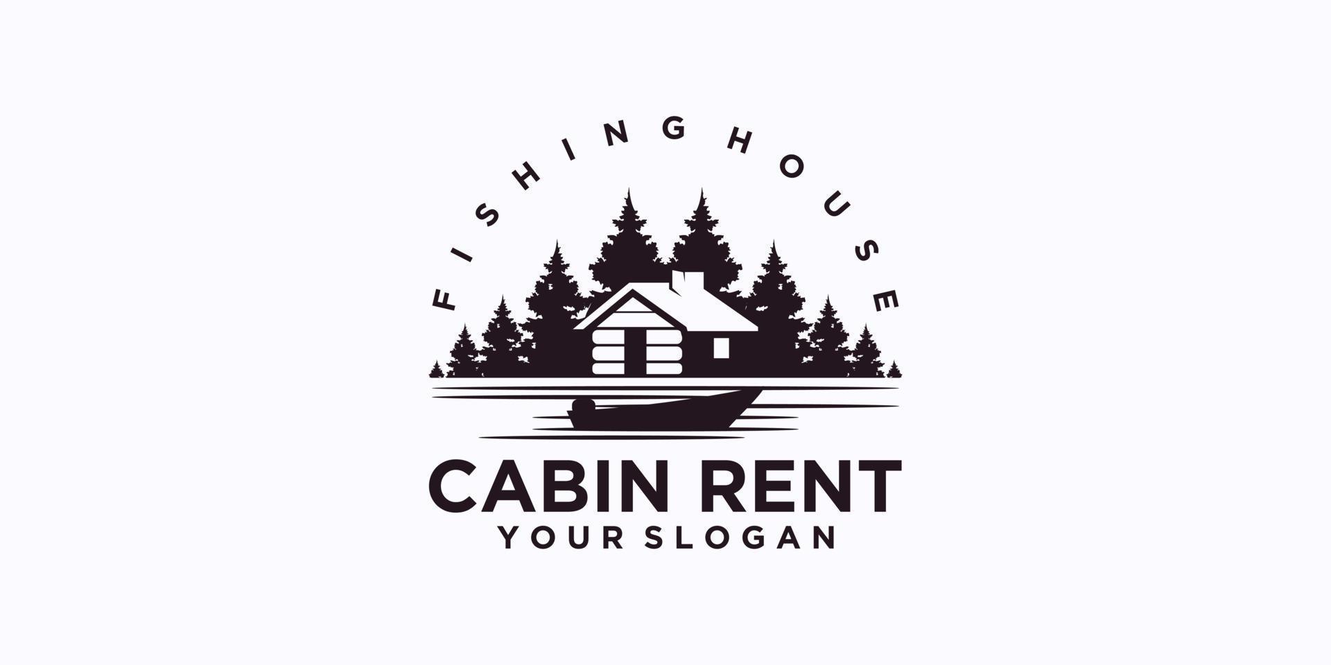 logo vissen huis, hut huis huur logo vector