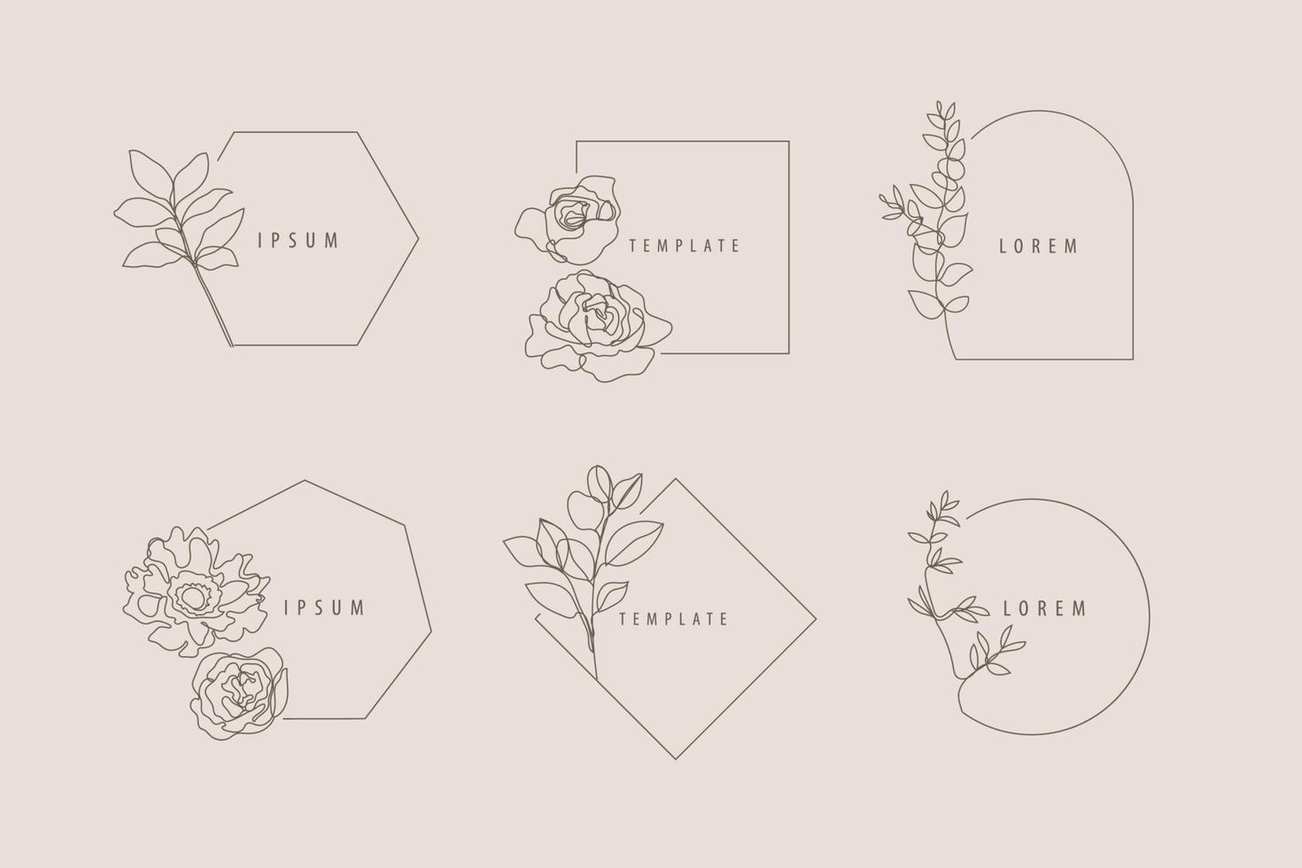 vector set luxe lijn minimalistische bloemen frames, logo ontwerpsjablonen en monogram concepten, lineaire stijl emblemen voor mode, beauty, sociaal net.