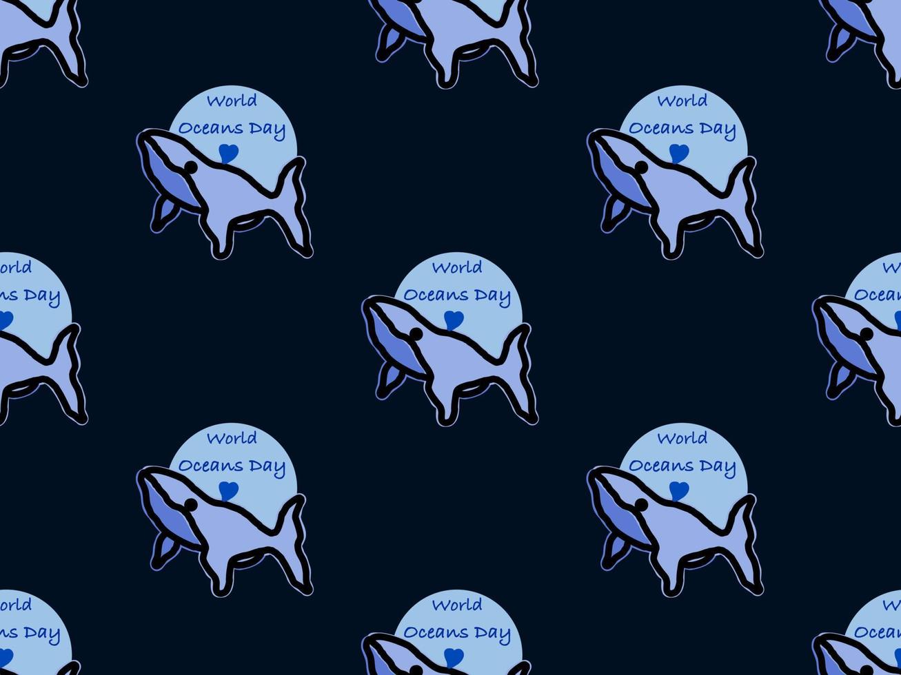 walvis cartoon karakter naadloze patroon op blauwe achtergrond. vector