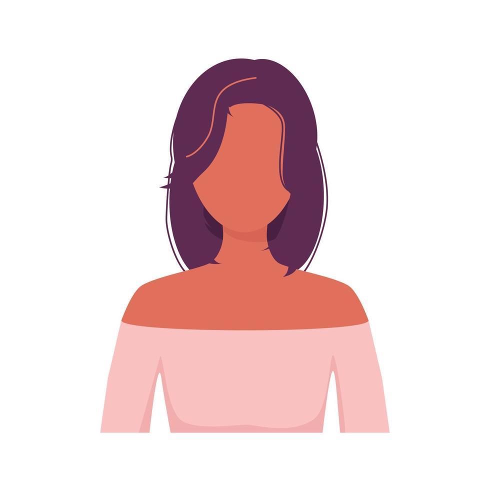 portret van meisje met modieus kapsel, geïsoleerd op een witte achtergrond. portret van jonge vrouw zonder gezicht. avatar voor sociaal netwerk, mobiele app. vector